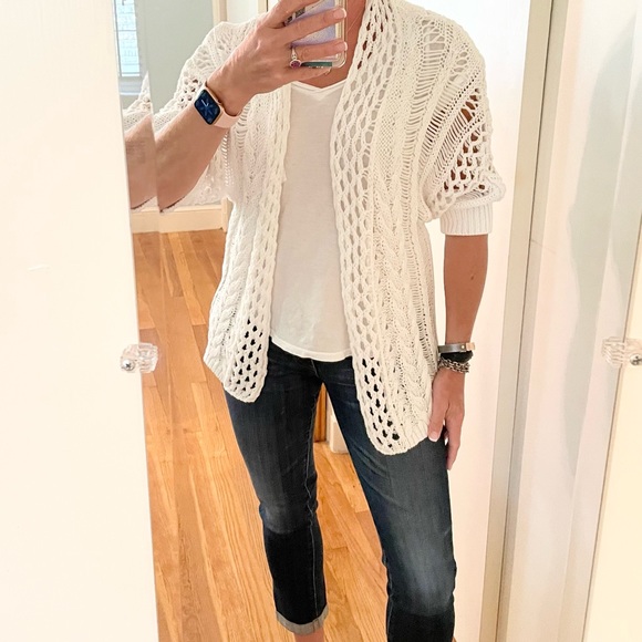 Moth x Anthropologie White Crochet Open Weave Dolman Cardigan Sweater - Picture 7 of 13